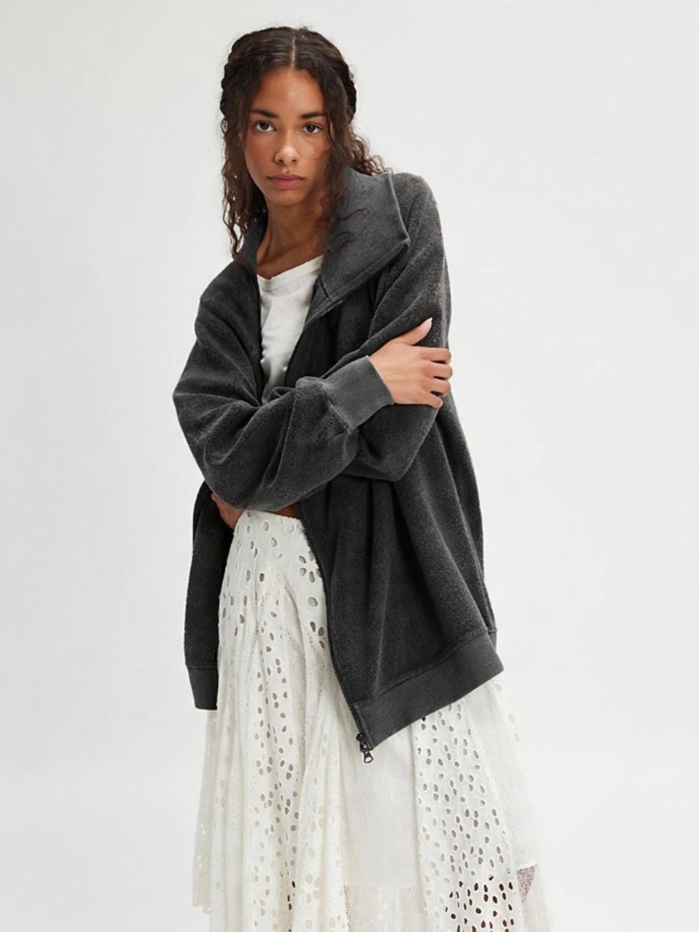 Free People Luna Sweatshirt Jacket NWT Black